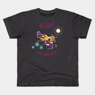 Ride the powder snowboarding Kids T-Shirt